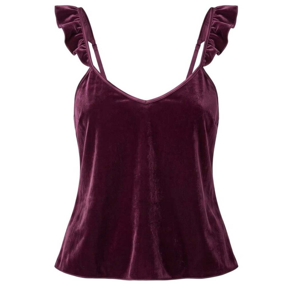 Victoria's Secret Cami Velvet Ruffle Strap V Neck Plum Purple S
